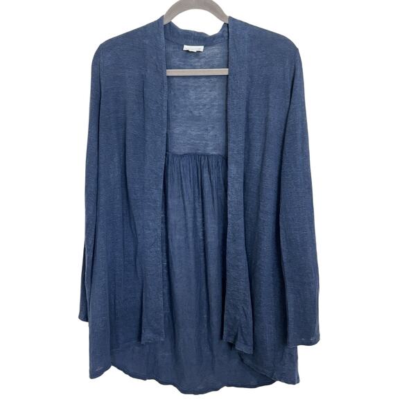J Jill Love Linen Blue Open Front Long Line 100% Linen Cardigan Size XS Boho - Picture 1 of 4
